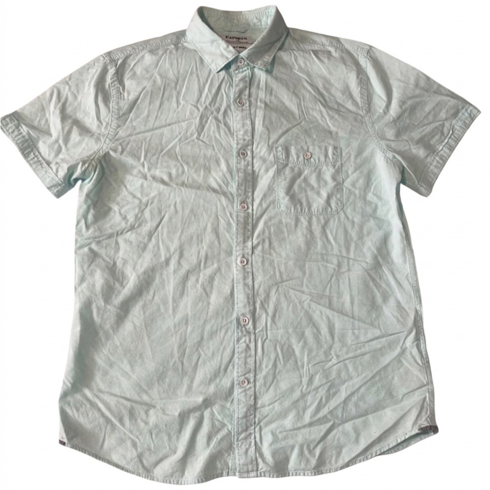 Express Men's Light Mint Short Sleeve Cotton Button-Down Shirt